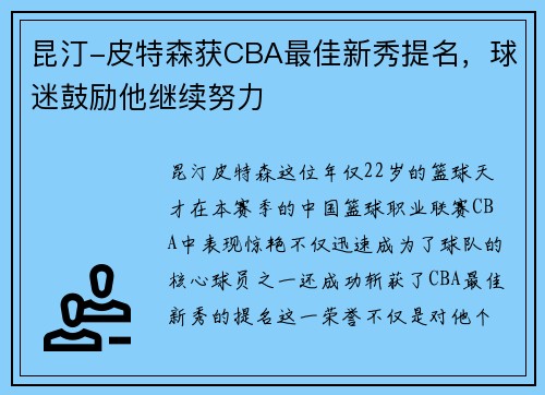 昆汀-皮特森获CBA最佳新秀提名，球迷鼓励他继续努力