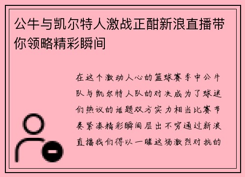 公牛与凯尔特人激战正酣新浪直播带你领略精彩瞬间