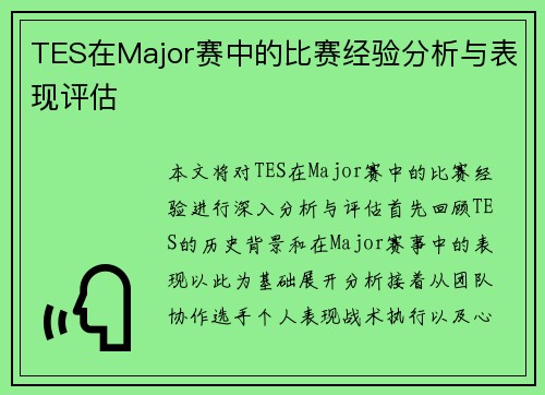 TES在Major赛中的比赛经验分析与表现评估