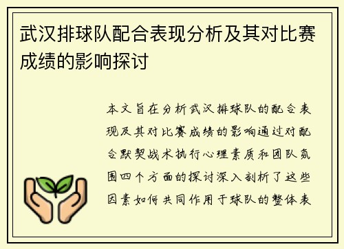 武汉排球队配合表现分析及其对比赛成绩的影响探讨