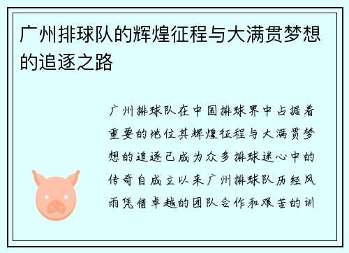 广州排球队的辉煌征程与大满贯梦想的追逐之路